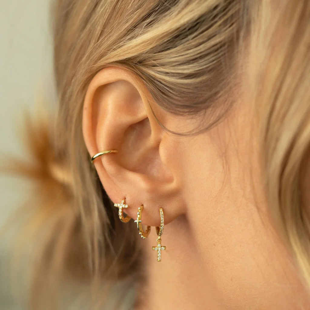 Cross Pavé Huggie Hoops